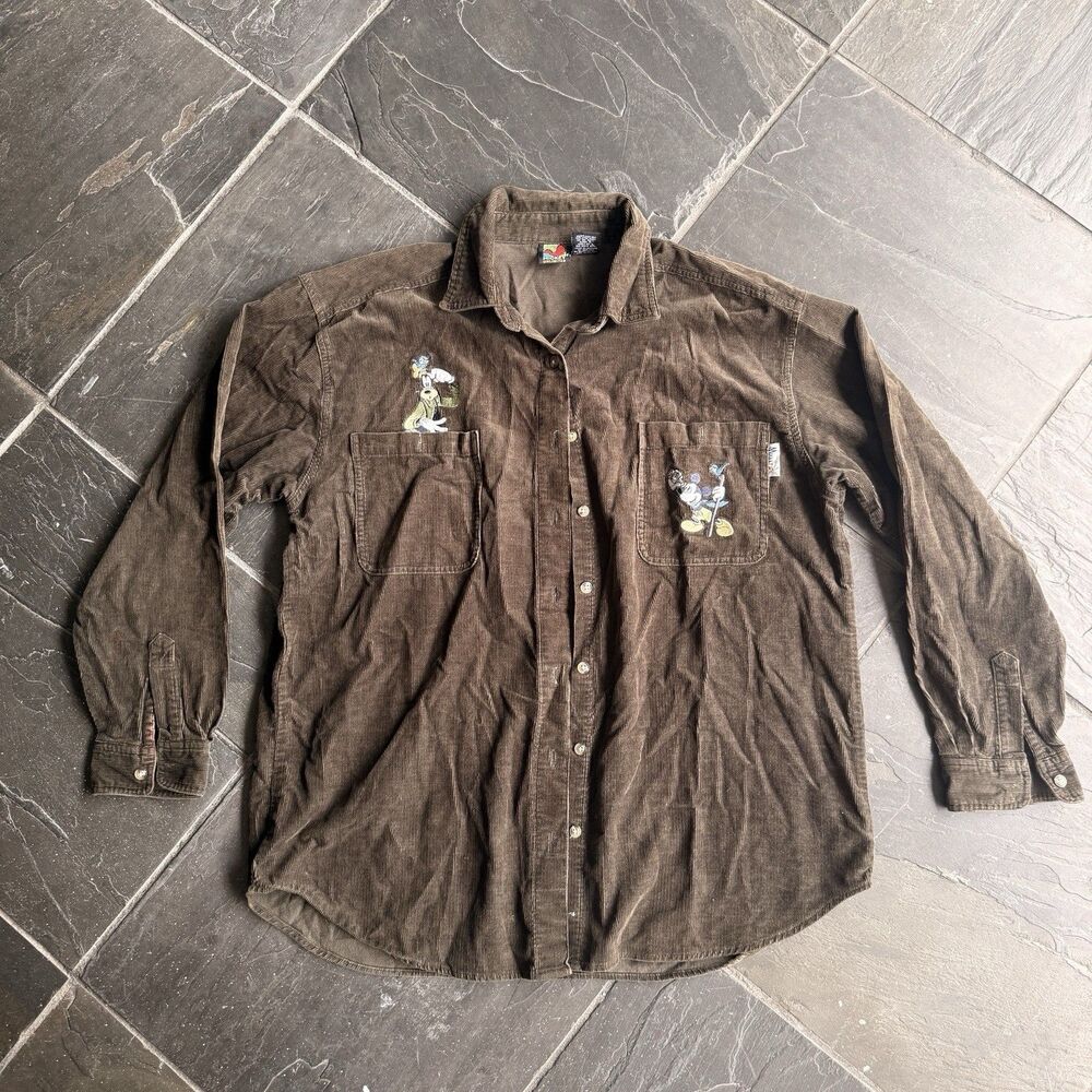Disney Green Corduroy Button Up Shirt 100% Cotton